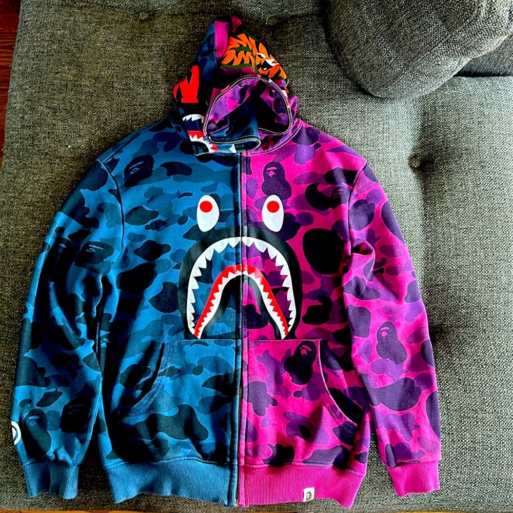 Boys multi colored zip up Abathing Ape hoodie size medium.
